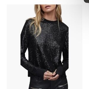 All Saints Black Sequin Long Sleeve Top